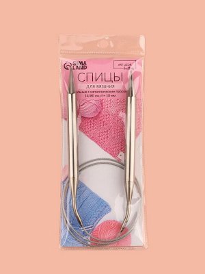 Спицы круговые, для вязания, с металлическим тросом, d=10 мм, 14/80 см