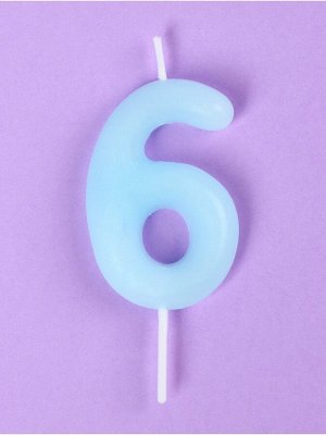 Свеча в торт «Цифра 6», светящаяся голубая, 9 см