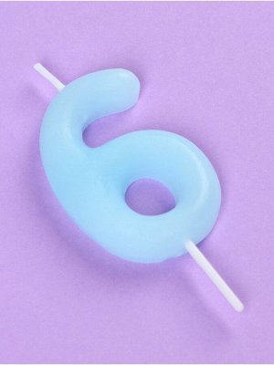 Свеча в торт «Цифра 6», светящаяся голубая, 9 см