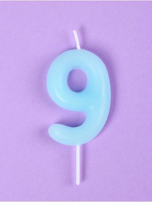 Свеча в торт «Цифра 9», светящаяся голубая, 9 см