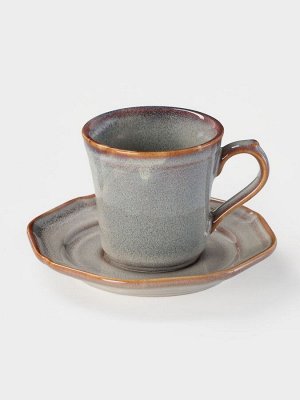 Кофейная пара Magistro Vintage, 110 мл, фарфор, серая