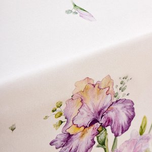 Скатерть "Ирисы" 140x180 см, Белая, 100% Хлопок с Пропиткой, Элегантный Декор для Стола, 1 шт.