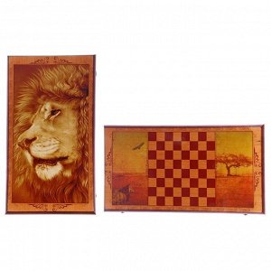Нарды "Лев", деревянная доска 60 х 60 см, с полем для игры в шашки