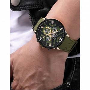 Часы наручные мужские, d=4.6 см, длина l=20 см, с хронографом, 3 АТМ, светящиеся, зелёные