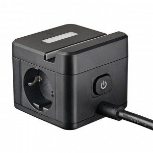 Удлинитель электрический 1,5м, 2 гнезда, 3 USB, серии Standard, с заземлением, 16А, держатель для телефона, с функцией ночника/подсветки. Черный. S-GCD2-1,5SBUH BLACK