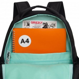 Рюкзак школьный GRIZZLY с карманом для ноутбука 13", жесткой спинкой, двумя отделениями, для девочки