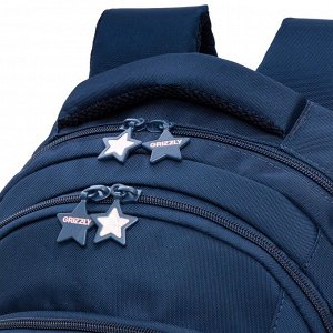 Рюкзак школьный GRIZZLY с карманом для ноутбука 13", анатомической спинкой, тремя отделениями, для девочки
