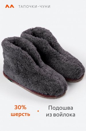 Домашние тапочки-чуни из овечьей шерсти с подошвой из войлока Happy Fox Home
