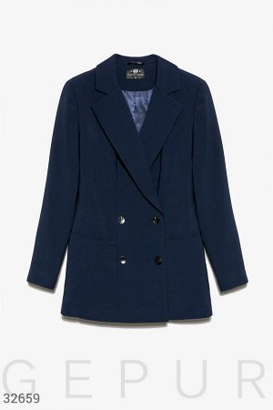 Двубортный пиджак синего цвета