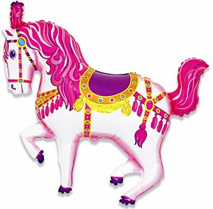 902693F Шар-фигура/ мини фольга, "Лошадь  цирковая розовая" (FM), 14"/36 см