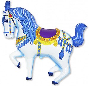 902693A Шар-фигура/ мини фольга, "Лошадь  цирковая синяя" (FM), 14"/36 см
