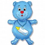 901648A Шар-фигура, фольга, &quot;Новорожденный. Медвежонок с бутылочкой голубой&quot; (FM), 37&quot;/92 см