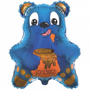 902006 Шар-фигура/ мини фольга, "Медвежонок с медом синий" (FM), 35 см х 42 см