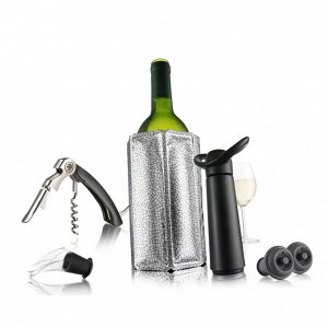 Подарочный набор для вина (штопор, охладительная рубашка для вина, вакуумный насос с пробкой, каплеуловитель)