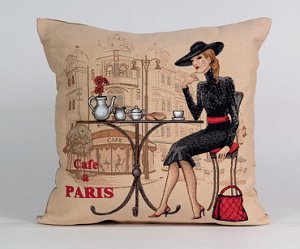Подушка декоративная 45х45см гобелен Кафе Париж блондинка
