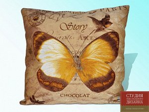 Подушка декоративная 45х45см гобелен Бабочка шоколад