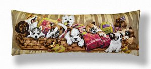 Подушка декоративная 35х90см гобелен Игривые щенки в корзине