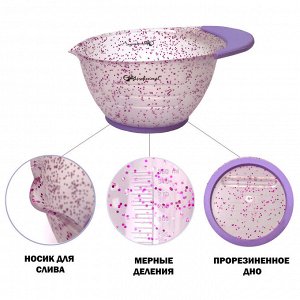 Миска Gera Professional, цвет полупрозрачный с фиолетовыми блестками с линейкой на дно, 360 мл