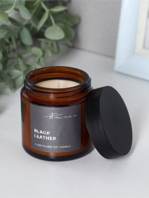 Свеча ароматическая в банке "Black Leather", соевый воск, 90 г, базилик