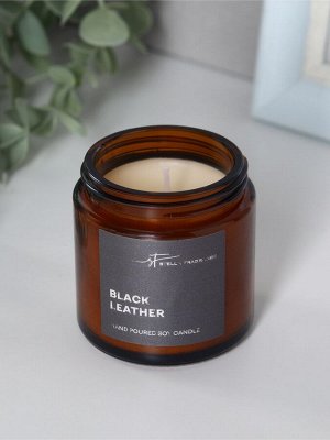 Свеча ароматическая в банке "Black Leather", соевый воск, 90 г, базилик