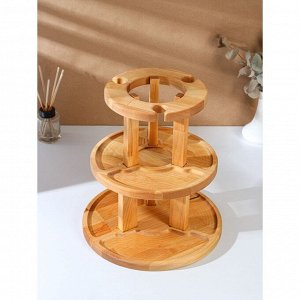Менажница деревянная Adelica, 3-х ярусная с подставкой для вина, d=30x1,8 см, d=26x1,8 см, d=20x1,8 см, берёза, в подарочной коробке