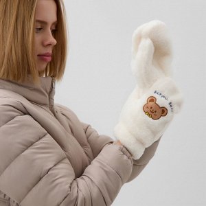 Варежки подростковые MINAKU Мишка вышивка 24 см цвет белый