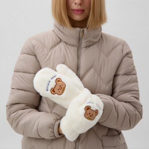 Варежки подростковые MINAKU Мишка вышивка 24 см цвет белый
