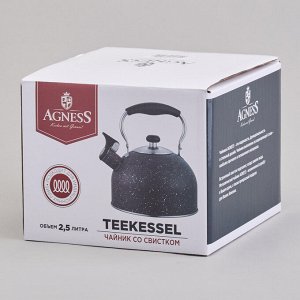 Чайник AGNESS Premium 2,5 л со свистком и складной ручкой, для всех плит, нержавеющая сталь, 1 шт.