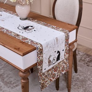 Дорожка "Парижские Коты", 40x146 см, белая, 100% хлопок, твил, 1 шт.