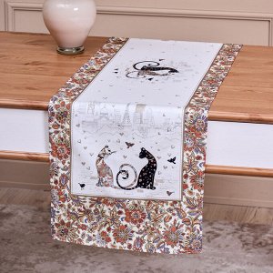 Дорожка "Парижские Коты", 40x146 см, белая, 100% хлопок, твил, 1 шт.