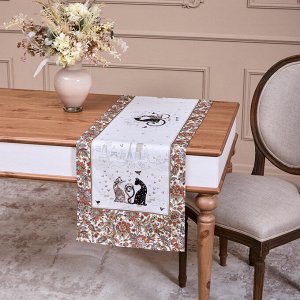 Дорожка "Парижские Коты", 40x146 см, белая, 100% хлопок, твил, 1 шт.