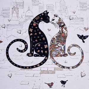 Дорожка "Парижские Коты", 40x146 см, белая, 100% хлопок, твил, 1 шт.