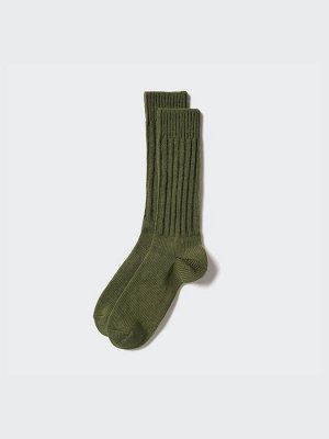 UNIQLO - теплые мужские носки увеличенной длины - 57 OLIVE