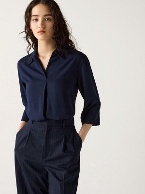 UNIQLO - блуза из искусственного шелка с рукавом 3/4 - 69 NAVY