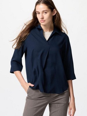 UNIQLO - блуза из искусственного шелка с рукавом 3/4 - 69 NAVY