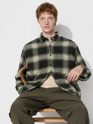 UNIQLO - фланелевая рубашка в крупную клетку - 53 GREEN