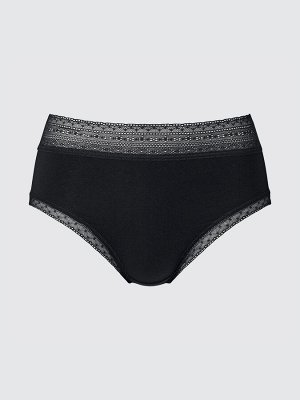 UNIQLO - трусики с завышенной талией и с кружевными краями -  09 BLACK