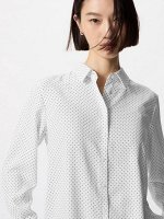 UNIQLO - блуза из искусственного шелка с мелким рисунком - 01 OFFWHITE