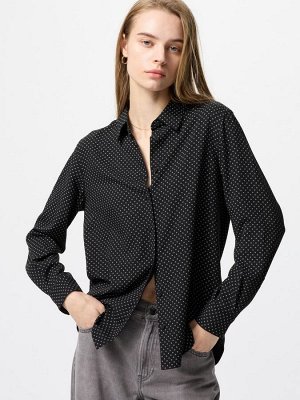 UNIQLO - блуза из искусственного шелка с мелким рисунком - 09 BLACK