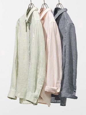 UNIQLO - льняная рубашка премиум-класса в мелкую клетку -  69 NAVY