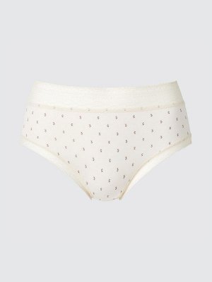 UNIQLO - хлопковые трусики с дизайном и кружевными вставками - 01 OFFWHITE