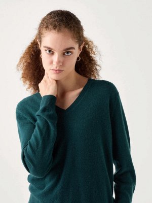UNIQLO - кашемировый свитер с v-образным вырезом - 58 DARK GREEN