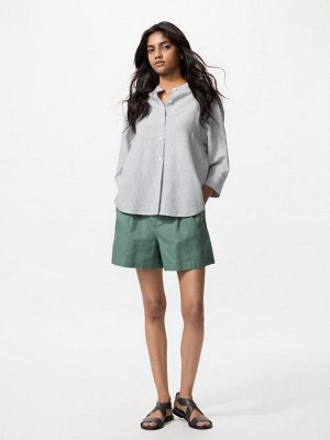 UNIQLO - рубашка в мелкую полоску с воротником-стойкой и рукавом 3/4 - 07 GRAY