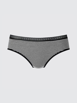 UNIQLO - полосатые трусики с кружевной вставкой - 09 BLACK