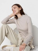 UNIQLO - лонгслив в рубчик с низким воротником - 02 LIGHT GRAY