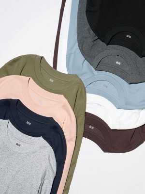 UNIQLO - хлопковая однотонная кофта с круглым вырезом - 08 DARKGRAY