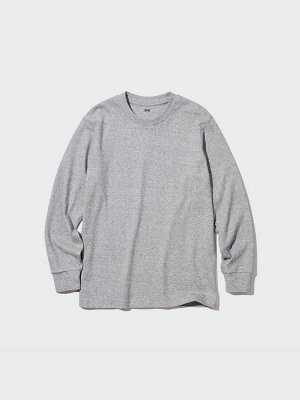 UNIQLO - хлопковая однотонная кофта с круглым вырезом - 08 DARKGRAY