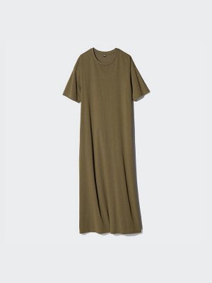 UNIQLO AIRism - платье-футболка из хлопка увеличенной длины - 56 OLIVE