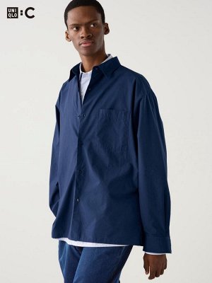 UNIQLO: C - оверсайз рубашка из тонкого хлопка - 68 BLUE