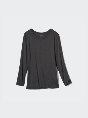 UNIQLO Heattech - тонкая термо-кофта с круглым вырезом - 02 LIGHT GRAY